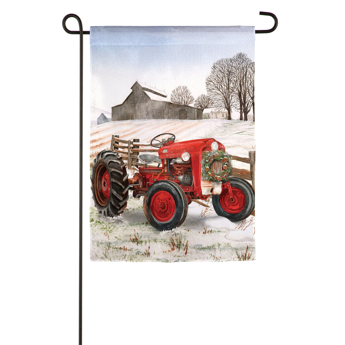 Garden Flag Christmas Red Tractor